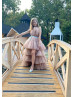 Mauve Ruched Tulle High Low Beach Flower Girl Dress